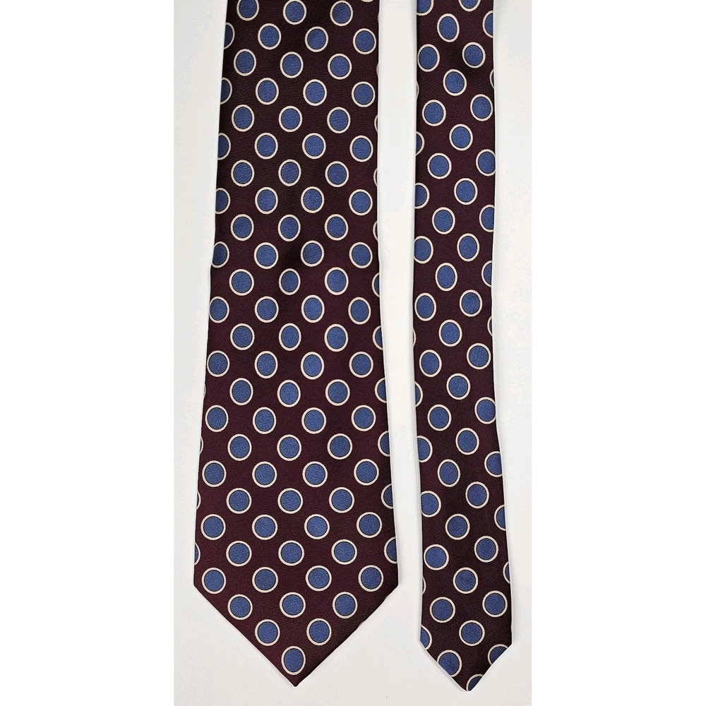 AQUASCUTUM Tie All Silk Geometric Burgundy‎ Blue Circles Made In England